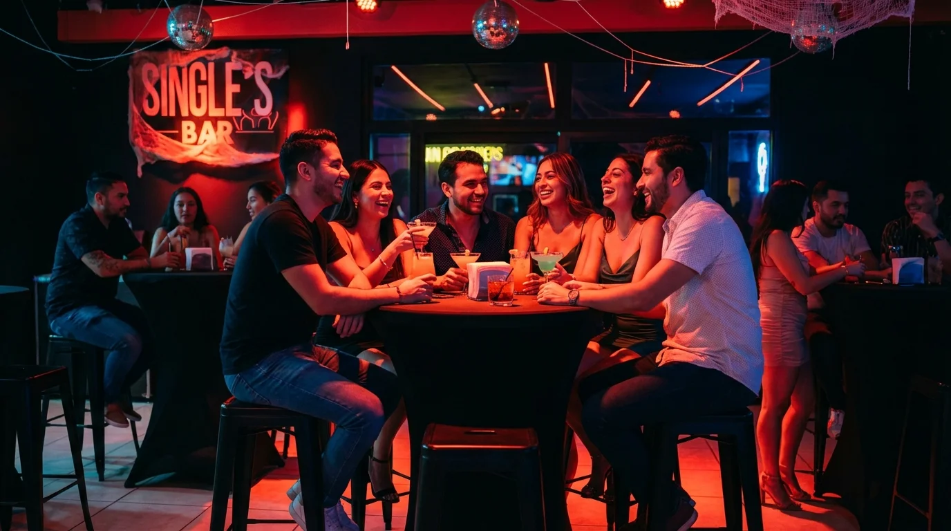 Grupo de amigos disfrutando cócteles en Single's Bar