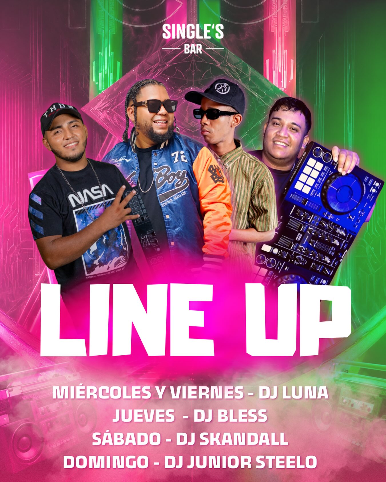 LINE UP SEMANAL🔥
No te puedes perder de tus DJ’s Favoritos 
En tu spot de confianza🕺🏻

#singlesba